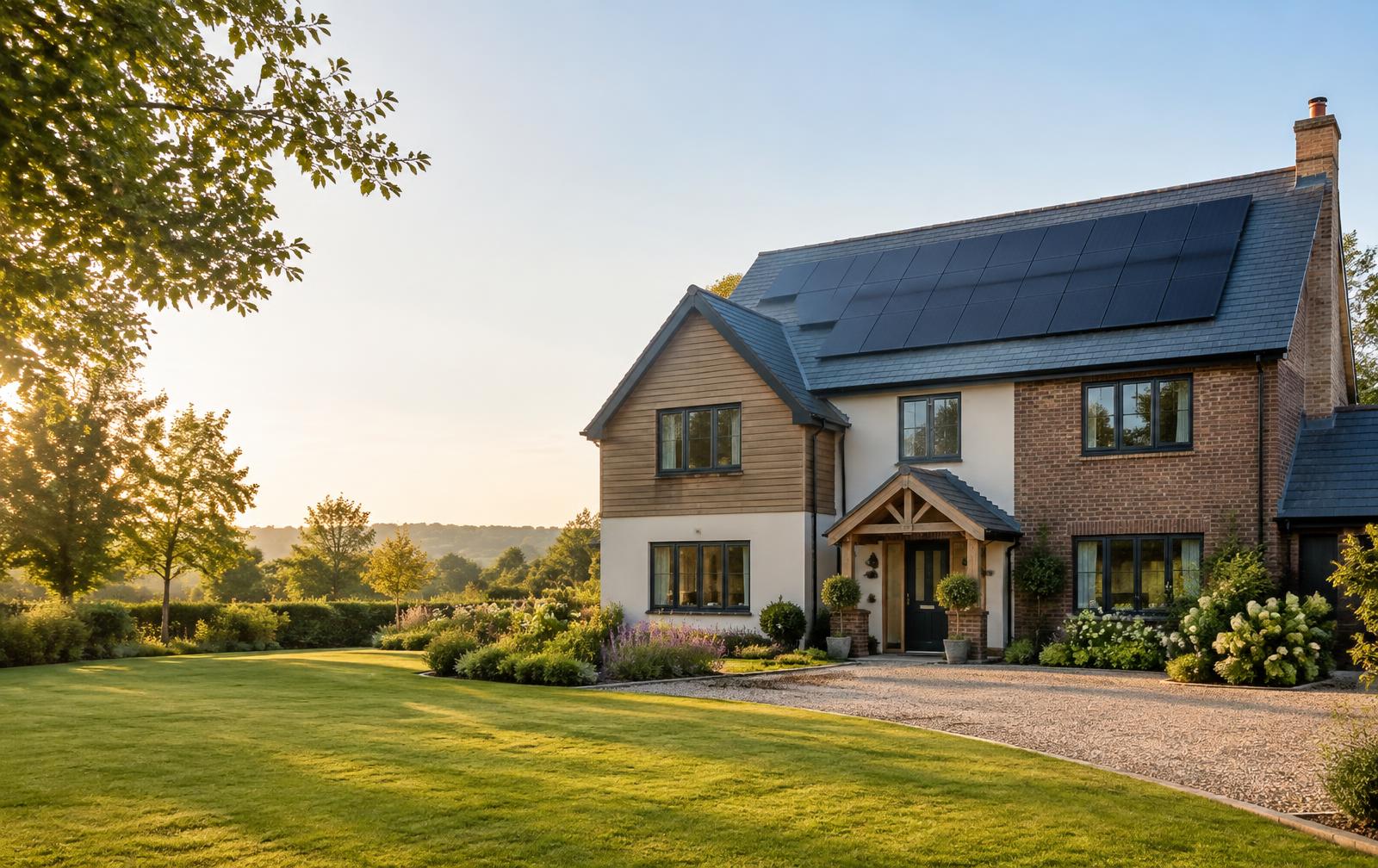 Modern Berkshire home with a roof-mounted solar panel system